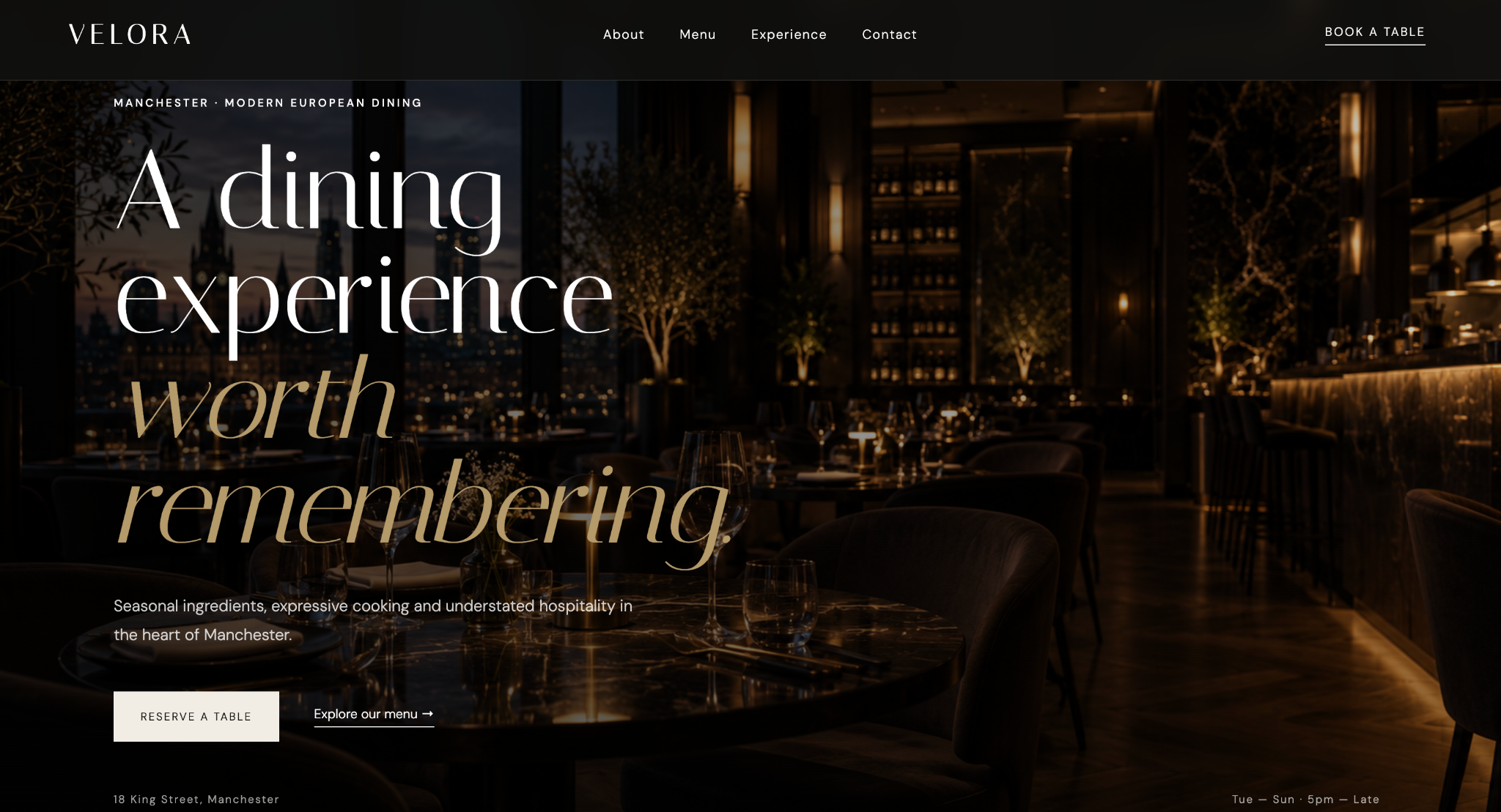 VELORA restaurant website